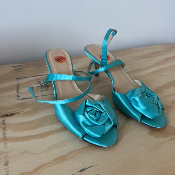 VINTAGE KATE SPADE ANKLE STRAP TURQUOISE HEEL Women's 9.5 - Picture 1 of 2